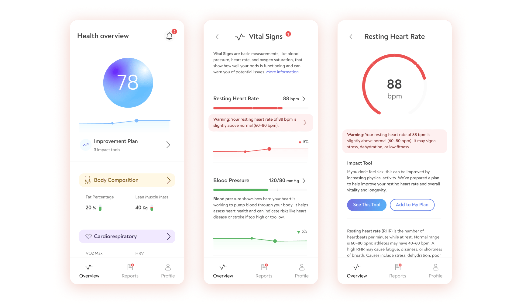 Health app concept screens