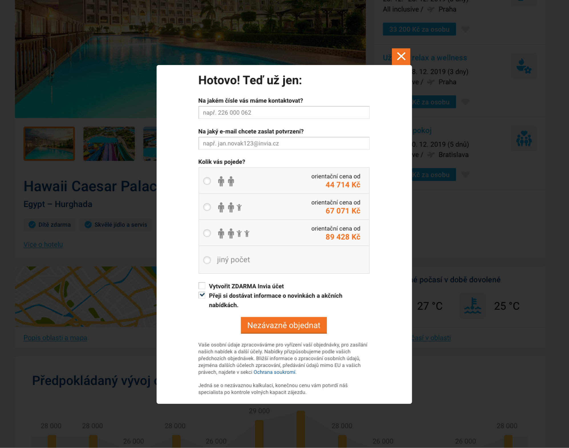 Original Invia quick order modal